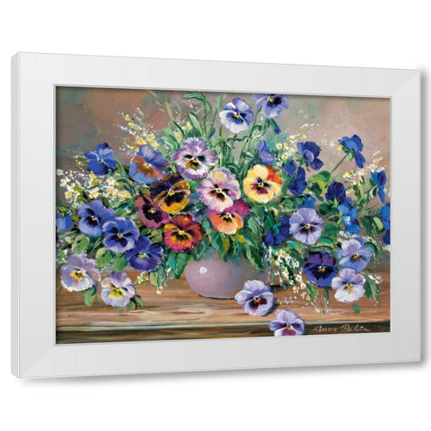 Bouquet of pansies White Modern Wood Framed Art Print by Paleta, Anna