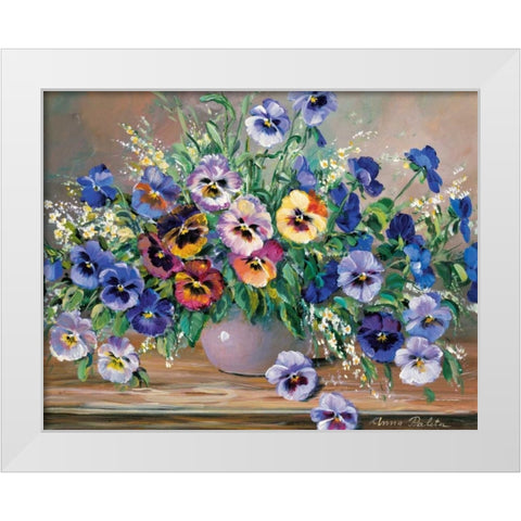 Bouquet of pansies White Modern Wood Framed Art Print by Paleta, Anna