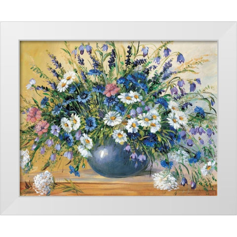Vase with cornflowers White Modern Wood Framed Art Print by Paleta, Anna