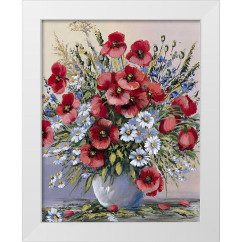Red poppies White Modern Wood Framed Art Print by Paleta, Anna