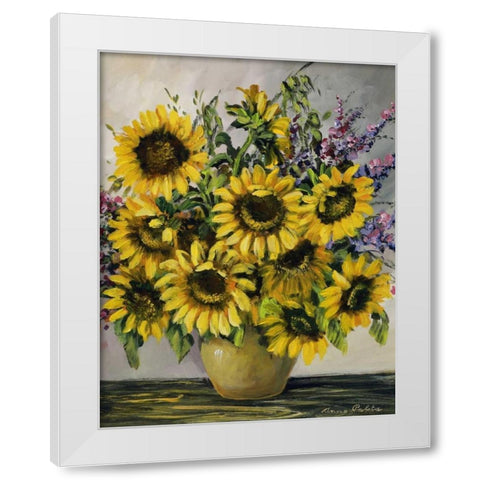 Sunny sunflowers White Modern Wood Framed Art Print by Paleta, Anna