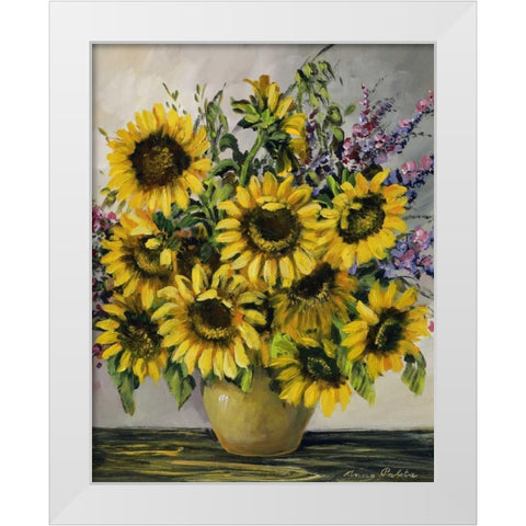 Sunny sunflowers White Modern Wood Framed Art Print by Paleta, Anna