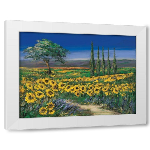 Field of sunflowers White Modern Wood Framed Art Print by Paleta, Anna