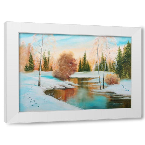 Oil forestlake I White Modern Wood Framed Art Print by Natalia, Gusak