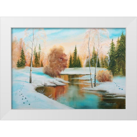 Oil forestlake I White Modern Wood Framed Art Print by Natalia, Gusak