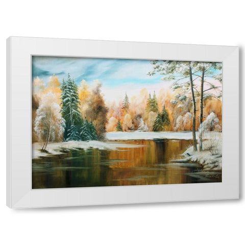 Oil forestlake III White Modern Wood Framed Art Print by Natalia, Gusak