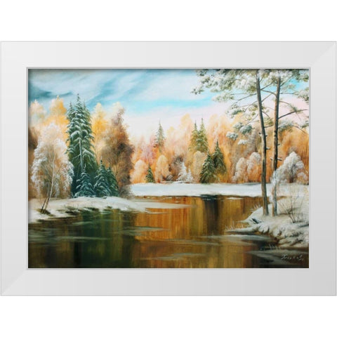 Oil forestlake III White Modern Wood Framed Art Print by Natalia, Gusak