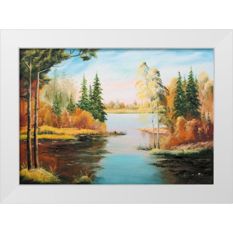 Oil forestlake IV White Modern Wood Framed Art Print by Natalia, Gusak