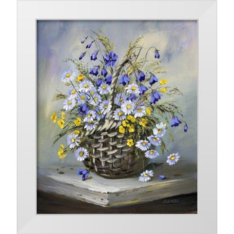 Colourful basket White Modern Wood Framed Art Print by Schottler, Katharina