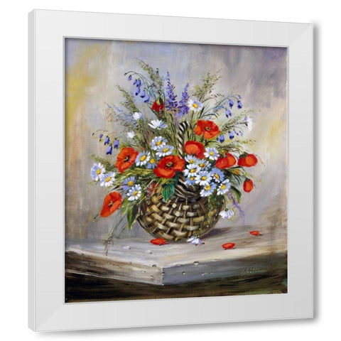 Blooming basket White Modern Wood Framed Art Print by Schottler, Katharina