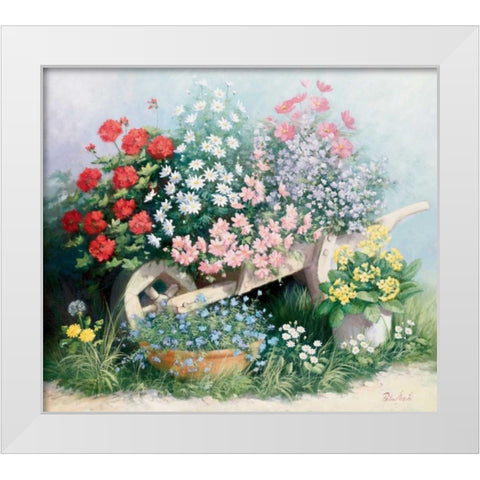 Flower parade White Modern Wood Framed Art Print by Motz, Peter