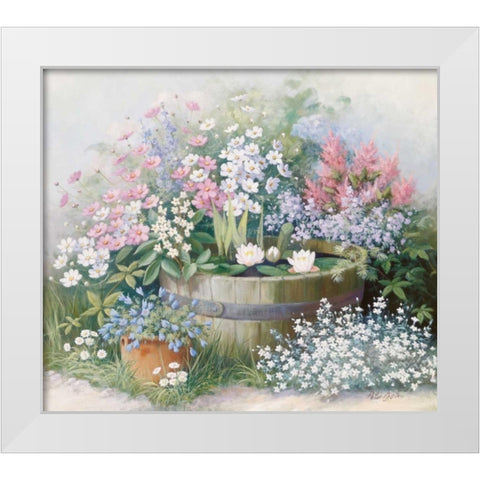Water-lilies White Modern Wood Framed Art Print by Motz, Peter