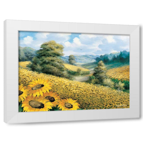 Sunflower hill White Modern Wood Framed Art Print by Withaar, Reint