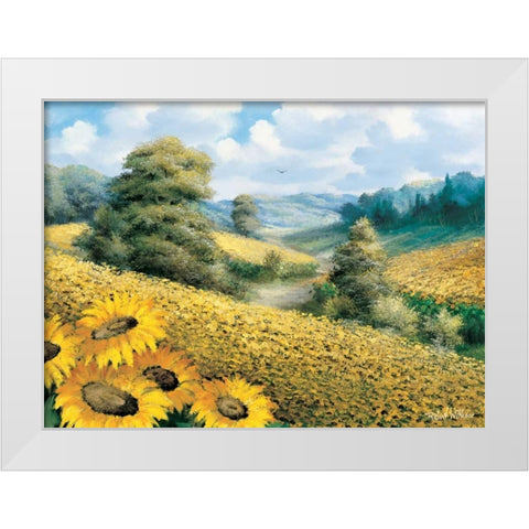 Sunflower hill White Modern Wood Framed Art Print by Withaar, Reint