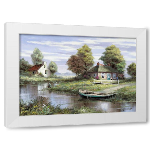 Fishing at the waterside White Modern Wood Framed Art Print by Withaar, Reint