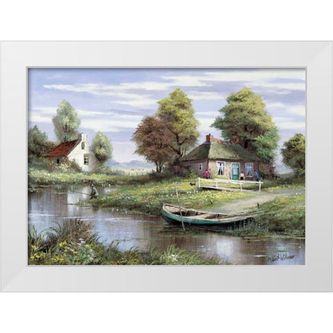 Fishing at the waterside White Modern Wood Framed Art Print by Withaar, Reint
