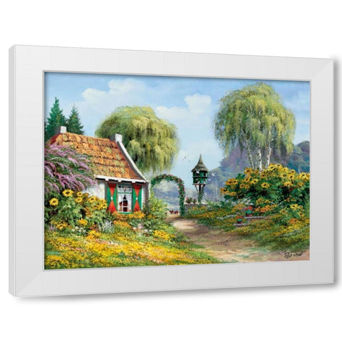 Happy living White Modern Wood Framed Art Print by Withaar, Reint
