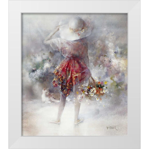 Flower-girl White Modern Wood Framed Art Print by Haenraets, Willem