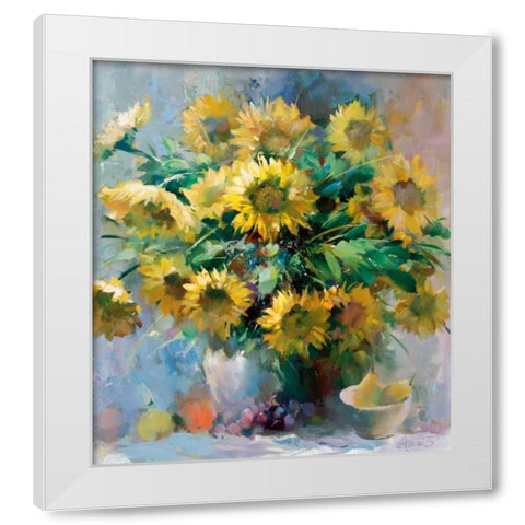Sunflowers White Modern Wood Framed Art Print by Haenraets, Willem