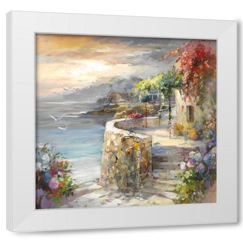 Seagulls and sunset White Modern Wood Framed Art Print by Haenraets, Willem