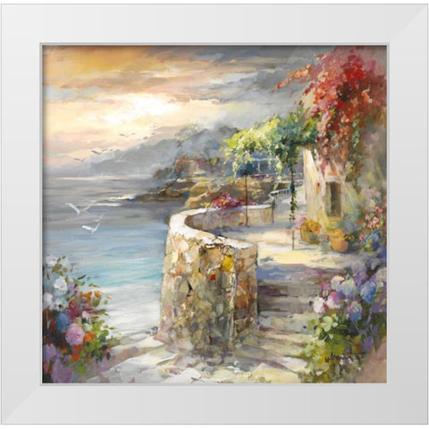 Seagulls and sunset White Modern Wood Framed Art Print by Haenraets, Willem