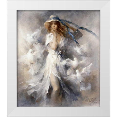 Pigeons White Modern Wood Framed Art Print by Haenraets, Willem
