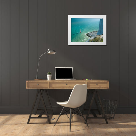 Beachy Head lighthouse White Modern Wood Framed Art Print by Frank, Assaf