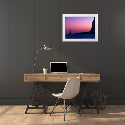 Lighthouse at dusk, Beachy Head, UK White Modern Wood Framed Art Print by Frank, Assaf