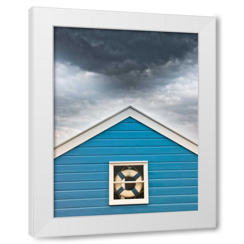Beach huts at sunset White Modern Wood Framed Art Print by Frank, Assaf