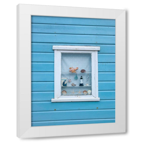 Beach hut close-up against sky White Modern Wood Framed Art Print by Frank, Assaf