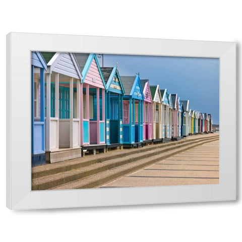 Beach huts in a row White Modern Wood Framed Art Print by Frank, Assaf