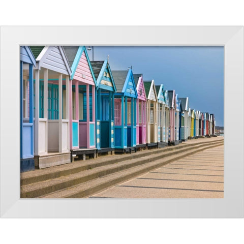 Beach huts in a row White Modern Wood Framed Art Print by Frank, Assaf