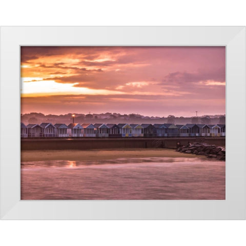 Multi coloured beach huts in a row White Modern Wood Framed Art Print by Frank, Assaf