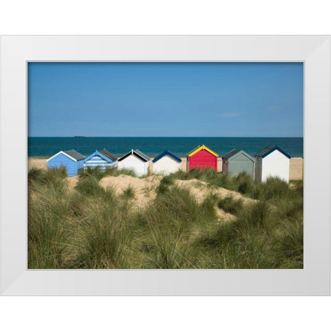 Boat in front of a fishing hut White Modern Wood Framed Art Print by Frank, Assaf