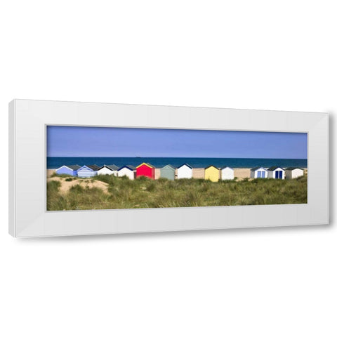 Beach huts in a row White Modern Wood Framed Art Print by Frank, Assaf