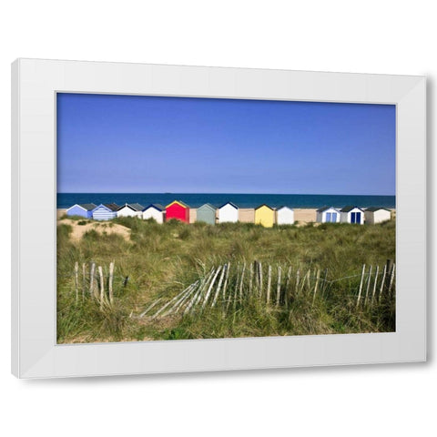 Beach huts in a row White Modern Wood Framed Art Print by Frank, Assaf