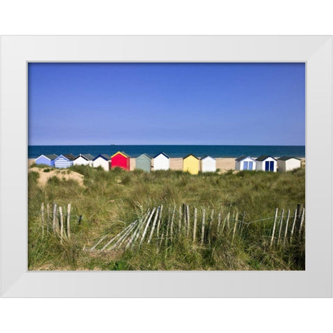 Beach huts in a row White Modern Wood Framed Art Print by Frank, Assaf