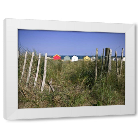 Beach huts in a row White Modern Wood Framed Art Print by Frank, Assaf