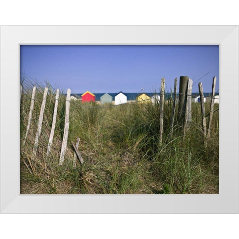 Beach huts in a row White Modern Wood Framed Art Print by Frank, Assaf