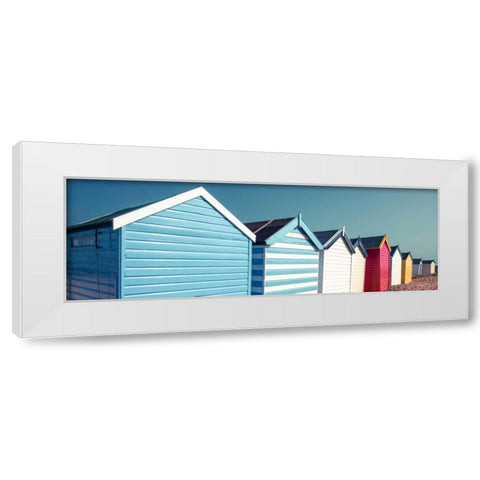 Beach huts in a row White Modern Wood Framed Art Print by Frank, Assaf