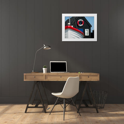 Beach huts in a row White Modern Wood Framed Art Print by Frank, Assaf