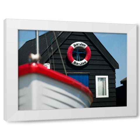 Beach huts in a row White Modern Wood Framed Art Print by Frank, Assaf