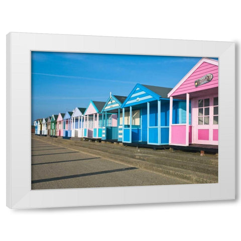 Beach hut in a row against blue sky White Modern Wood Framed Art Print by Frank, Assaf