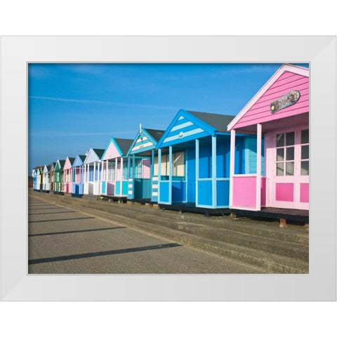 Beach hut in a row against blue sky White Modern Wood Framed Art Print by Frank, Assaf