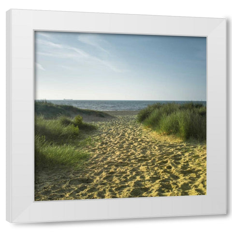 Beach huts in a row White Modern Wood Framed Art Print by Frank, Assaf