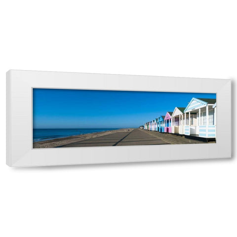 Beach huts in a row against blue skies White Modern Wood Framed Art Print by Frank, Assaf
