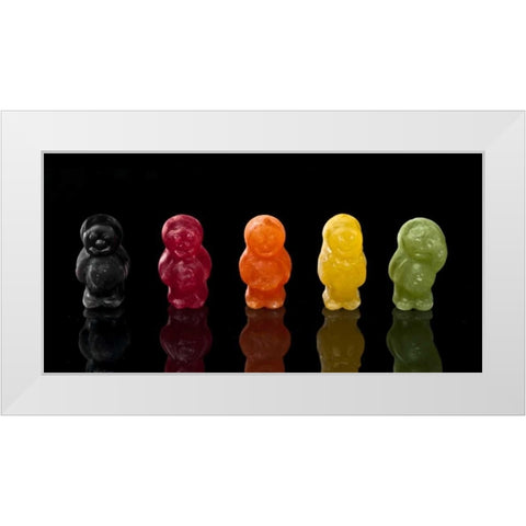 Jelly babies sweets in a row White Modern Wood Framed Art Print by Frank, Assaf