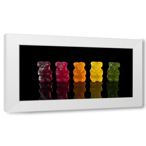 Gummy bears sweets in a row White Modern Wood Framed Art Print by Frank, Assaf