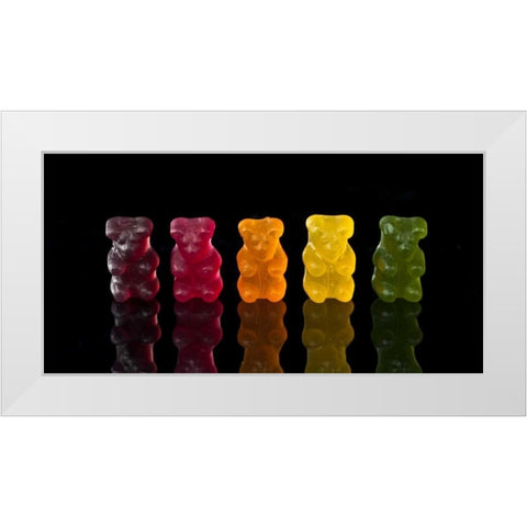 Gummy bears sweets in a row White Modern Wood Framed Art Print by Frank, Assaf