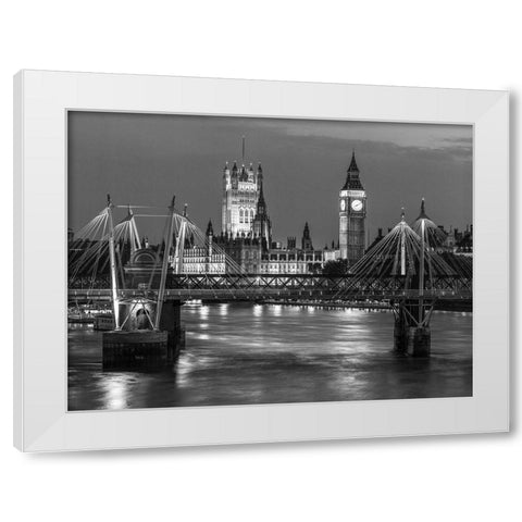 London-River Thames-Waterloo brigde and houses of parliment at night White Modern Wood Framed Art Print by Frank, Assaf